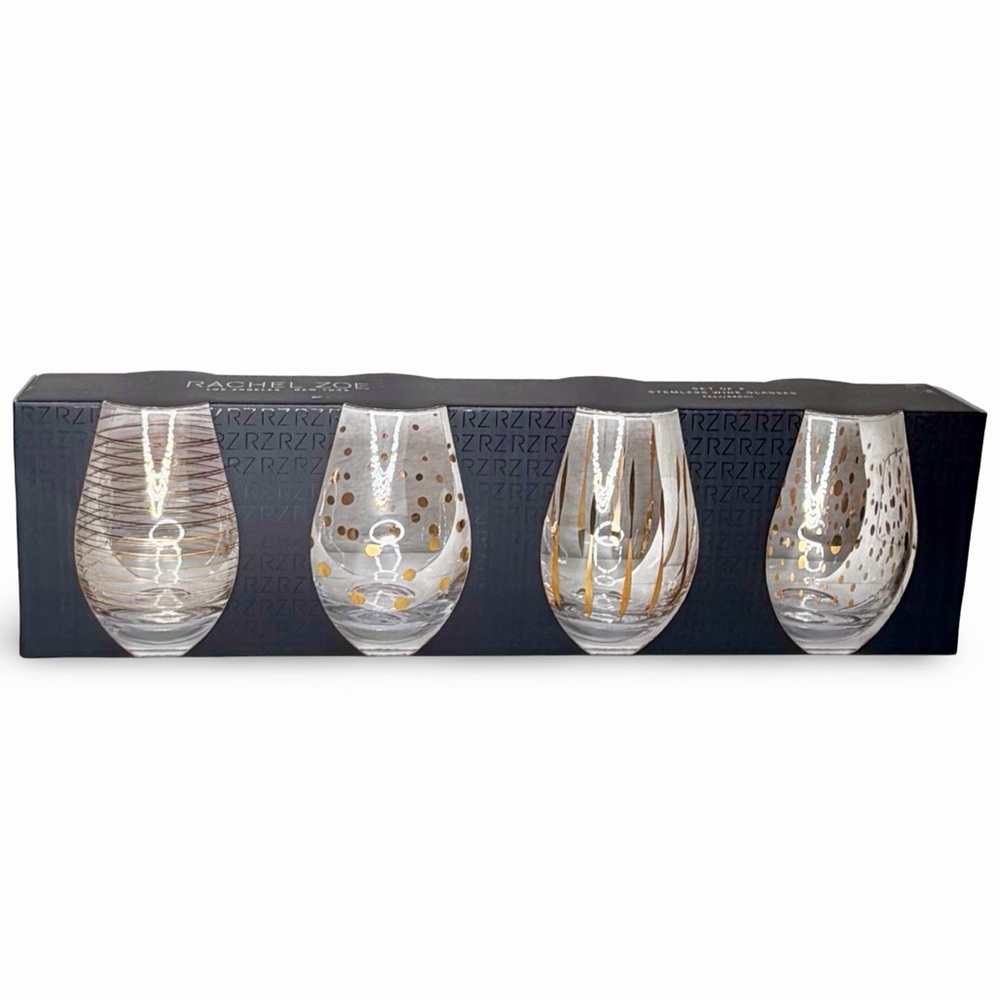 Rachel Zoe Gold Patterned Stemless Wine Glasses - Set‎ of 4